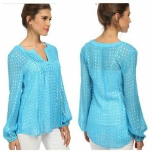 LAST CALL  SILK Lilly Pulitzer chiffon & gold metallic tunic blouse top